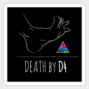 Death by D4 - rainbow & white - LGBTQ+ ttrpg dice Magnet